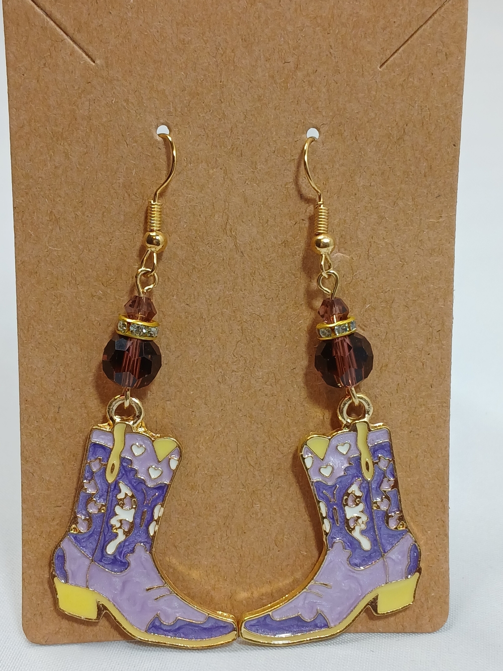 A90. Cowgirl Boot Earrings Western Purple & Gold NWT - Picture 3 of 5